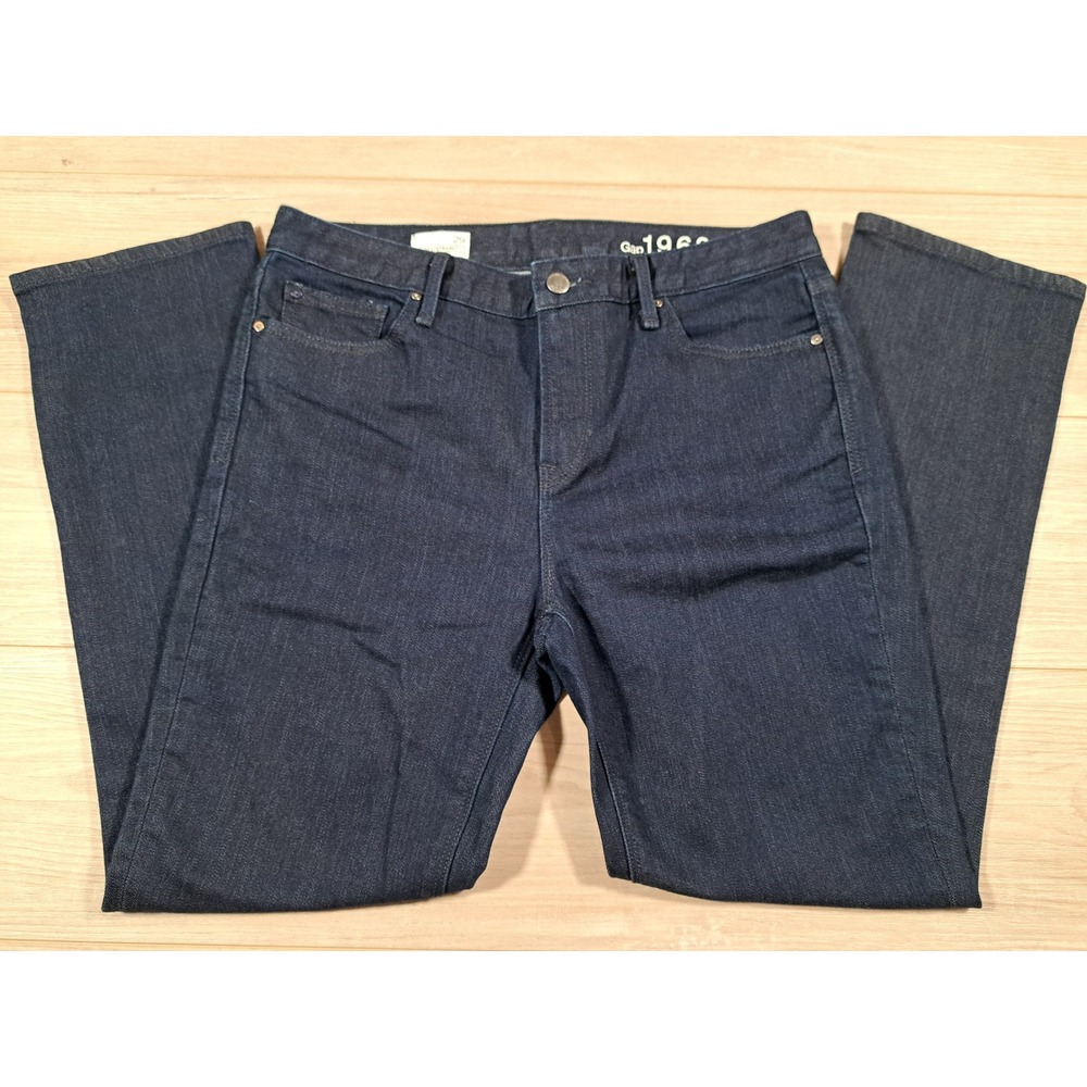 Gap 1969 Real Straight Jeans Womens 8 29 Dark Resin Rinse Mid Rise Denim 960059